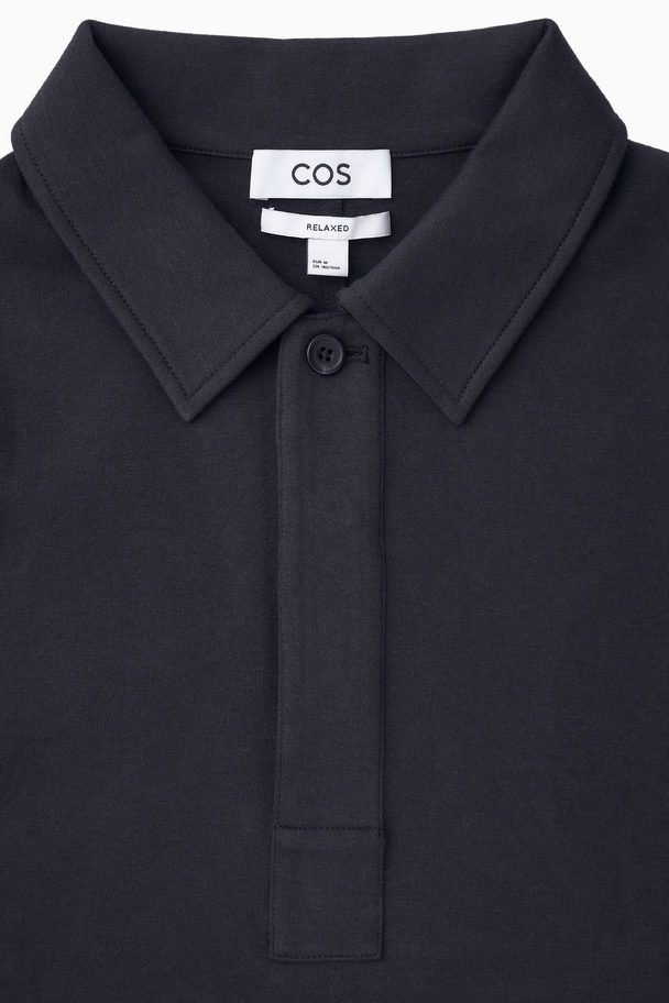 COS Long-sleeved Jersey Polo Shirt Navy