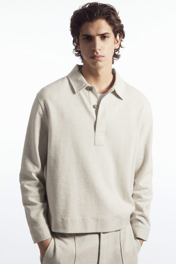COS Long-sleeved Jersey Polo Shirt Oatmeal Mélange