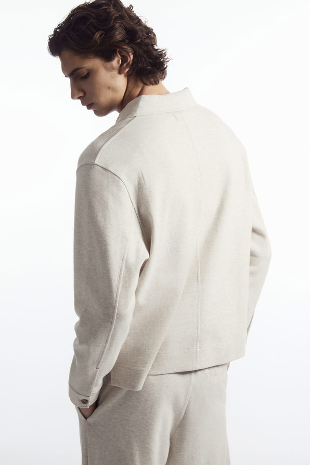 COS Long-sleeved Jersey Polo Shirt Oatmeal Mélange