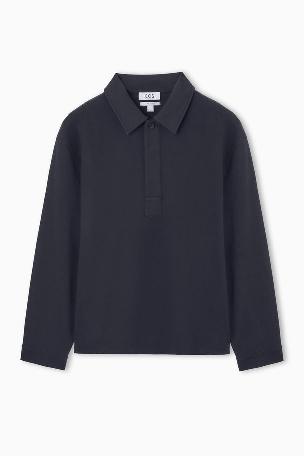 COS Long-sleeved Jersey Polo Shirt Navy
