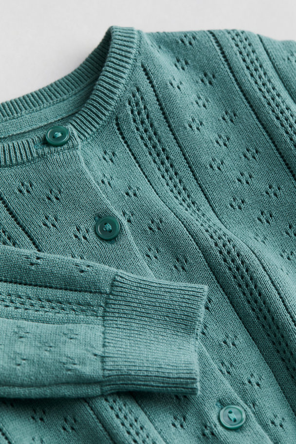 H&M Pointelle-knit Cardigan Green