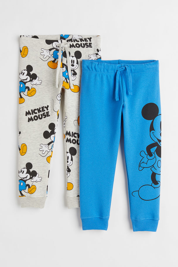 H&M 2-pack Printed Joggers Blue/mickey Mouse