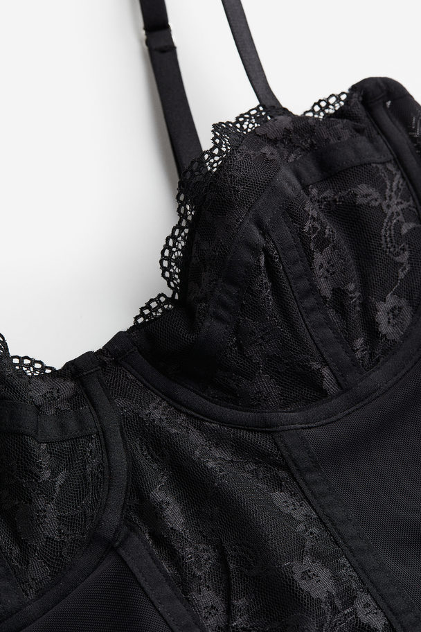 H&M Lace-detail Mesh Bustier Top Black