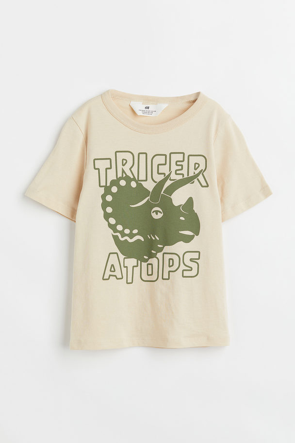 H&M T-shirt Med Tryk Lys Beige/triceratops