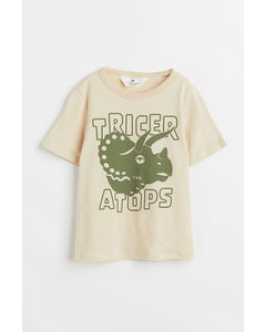 T-shirt Met Print Lichtbeige/triceratops