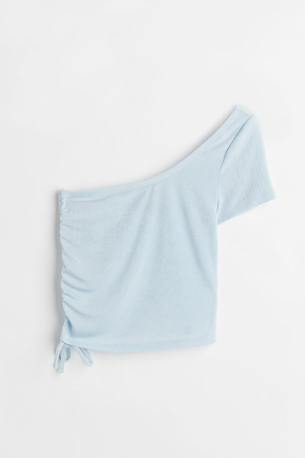 H&M One-Shoulder-Shirt mit Tunnelzug Hellblau