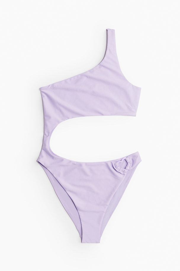 H&M One-shoulder Cut-out Swimsuit Light Purple