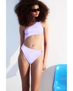 One-shoulder Cut-out Swimsuit Light Purple