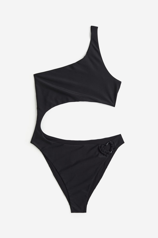 H&M One-shoulder Cut-out Swimsuit Black