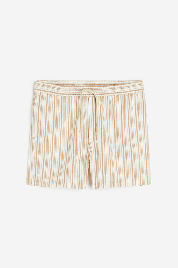 H&M Shorts aus Leinenmix Regular Fit Weiß/Beige gestreift
