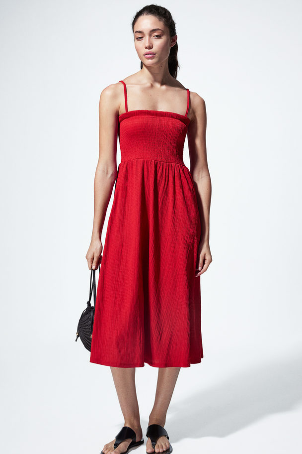 H&M Smocked-bodice Dress Red