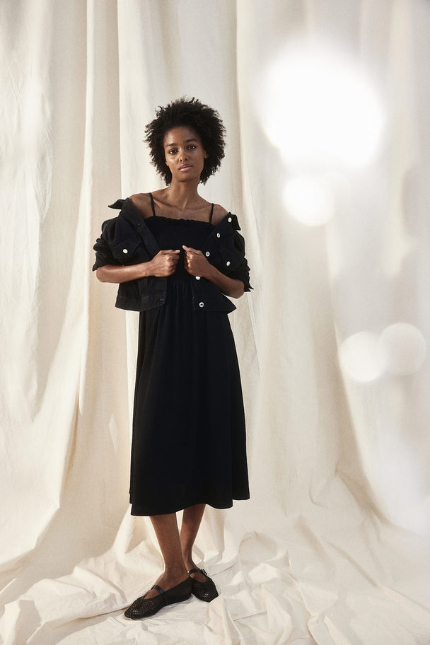 H&M Smocked-bodice Dress Black