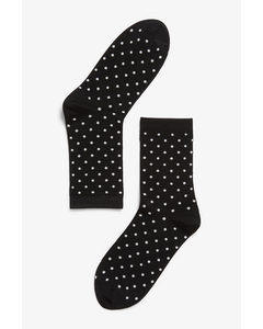 Shiny Socks Black With White Dots