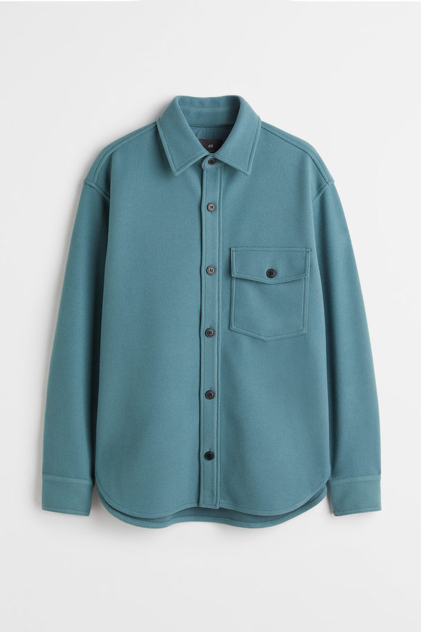 H&M Relaxed Fit Felted Overshirt Dark Turquoise