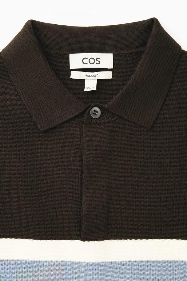 COS Striped Polo Shirt Dark Brown