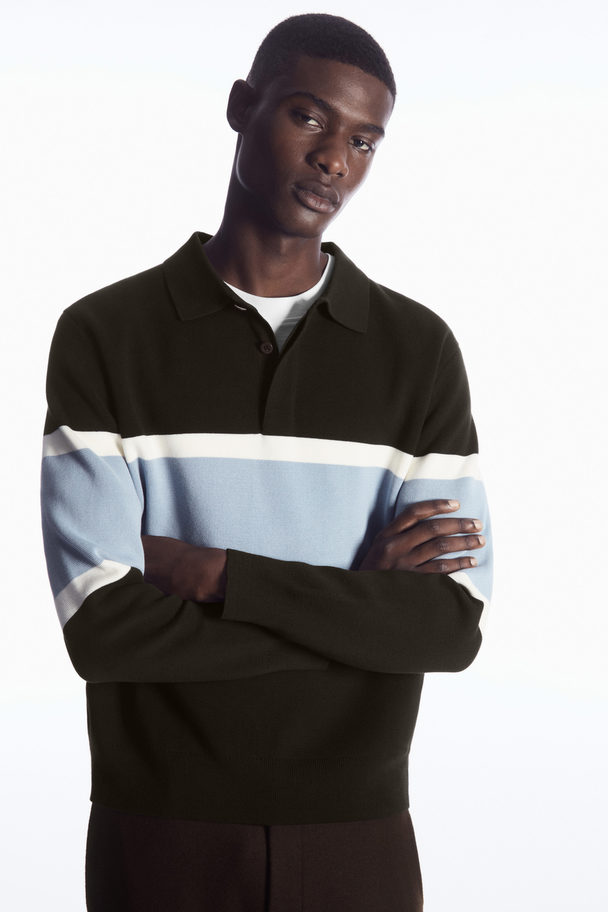 COS Striped Polo Shirt Dark Brown