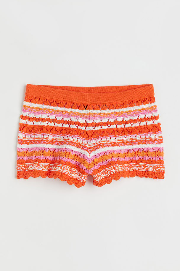 H&M Shorts Med Hæklet Look Orange/stribet