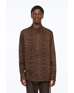 Regular Fit Patterned Shirt Dark Beige/leopard-print