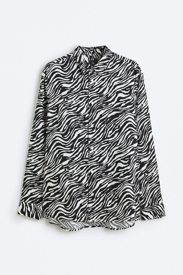 H&M Mønstret Skjorte Regular Fit Sort/zebramønstret