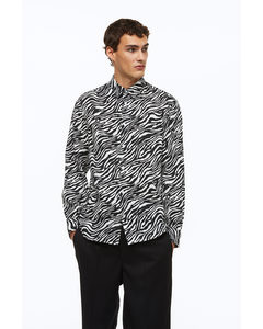 Mønstret Skjorte Regular Fit Sort/zebramønstret