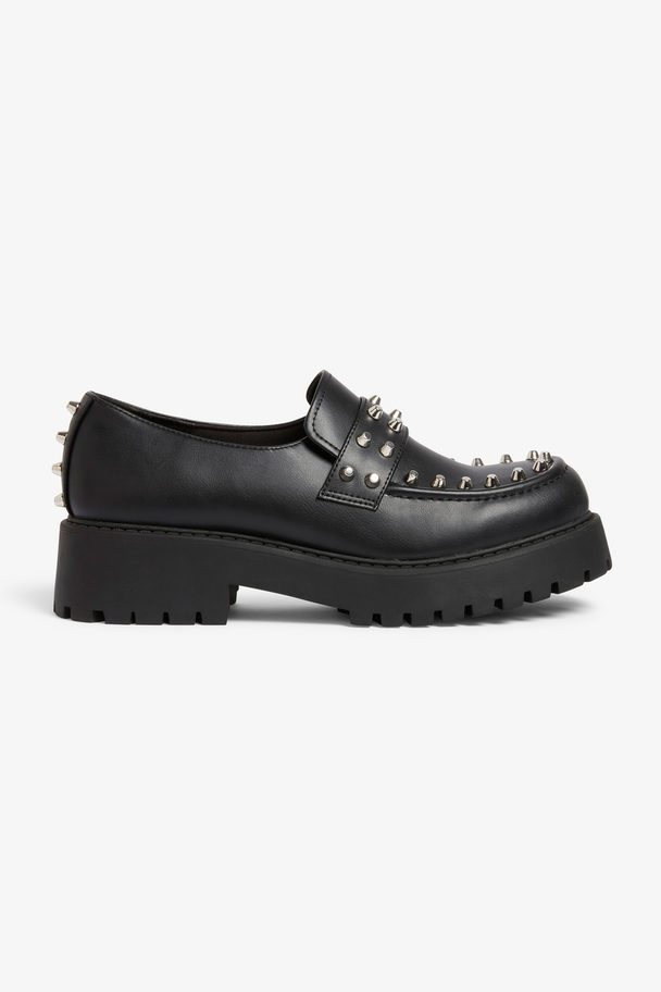 Monki Faux Leather Loafers With Studs Black