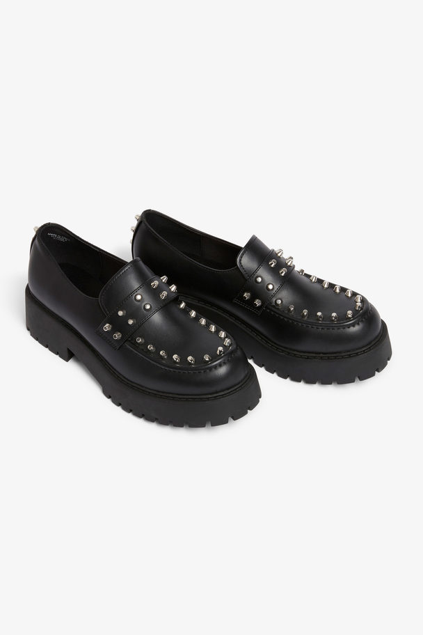 Monki Faux Leather Loafers With Studs Black