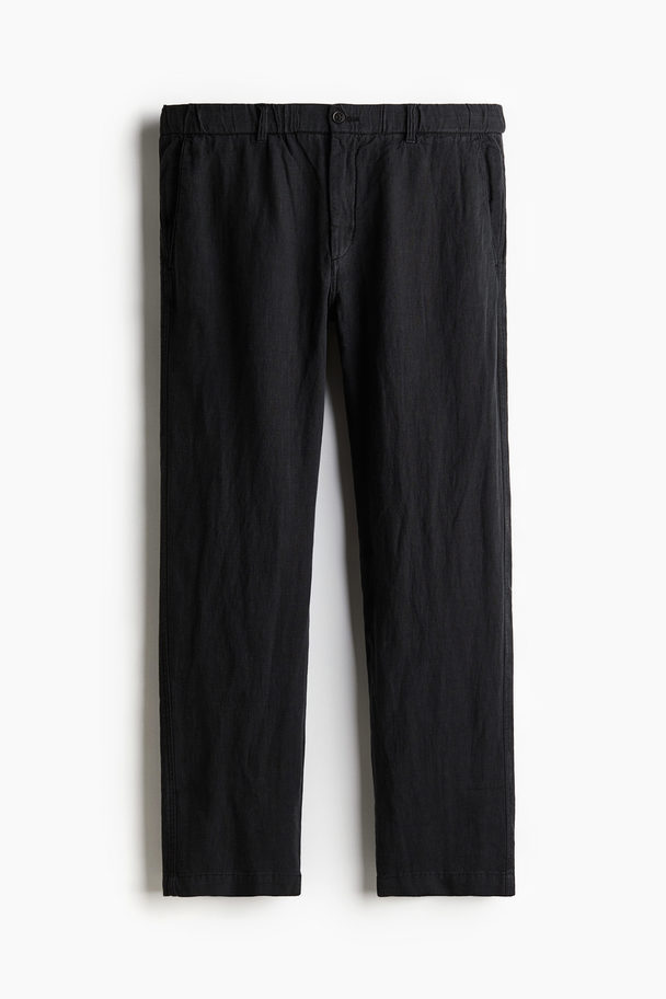 H&M Leinenhose Regular Fit Schwarz