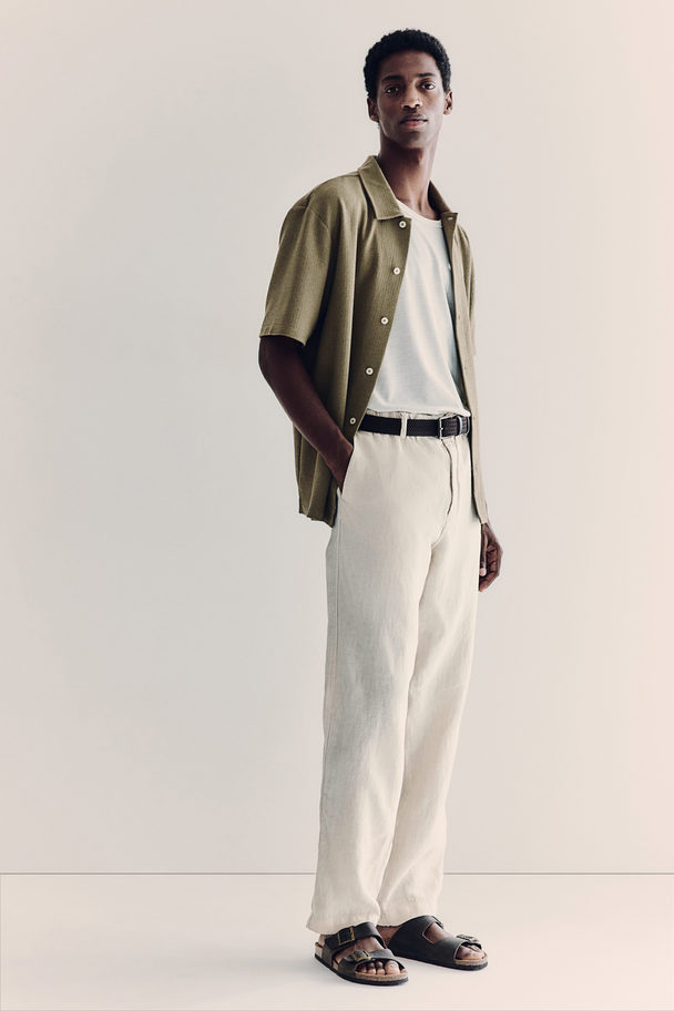 H&M Regular Fit Linen Trousers Light Beige