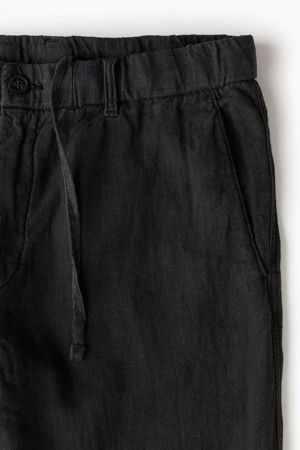 H&M Leinenhose Regular Fit Schwarz