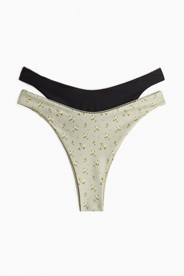 H&M 2-pack Bikinitruse Tåkegrønn/blomstret