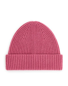 Rib-knit Wool Beanie Pink
