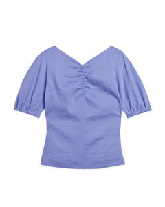Ruched Lined Blouse Blue