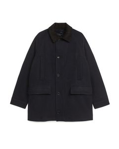 Collar-detail Wool Coat Dark Blue