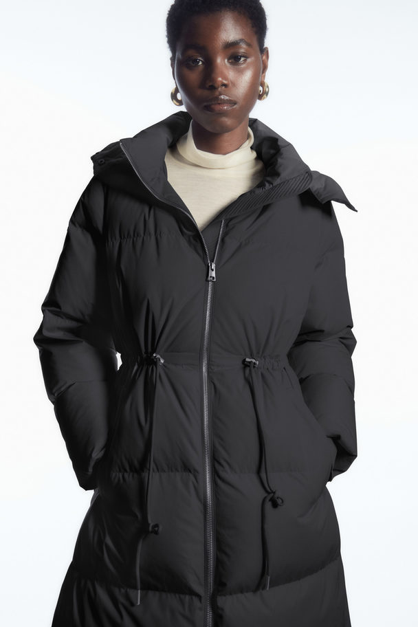 COS Hooded Recycled Down Puffer Coat Black