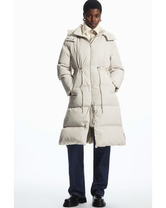 Hooded Recycled Down Puffer Coat Beige