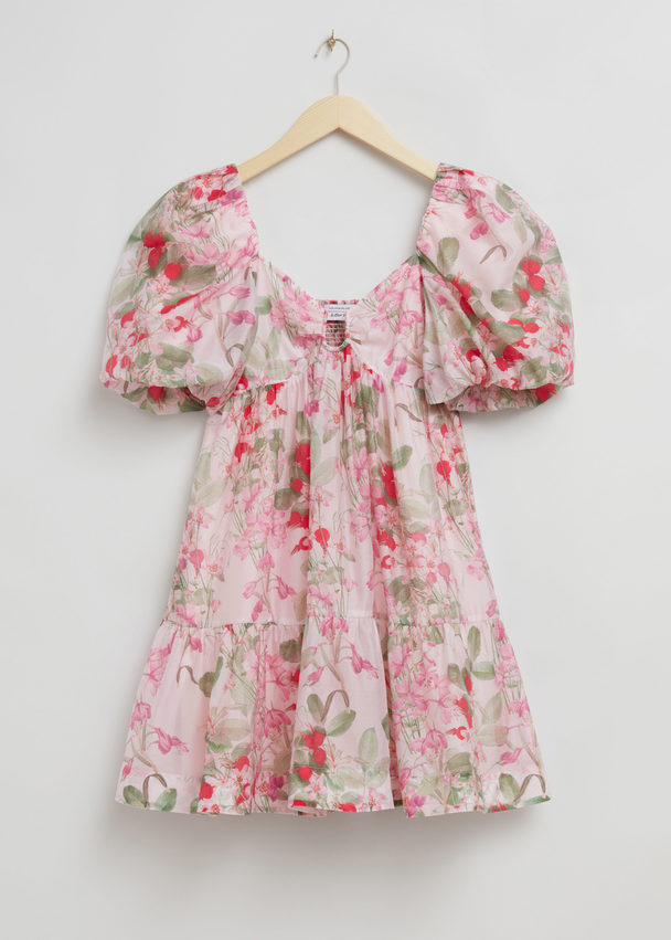 & Other Stories Babydoll-Kleid mit U-Stab-Detail Rosa Blumenprint