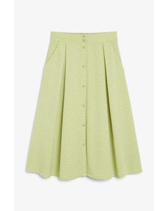 Button-up Midi Skirt Green With With Dots
