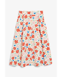 Button-up Midi Skirt Floral Print