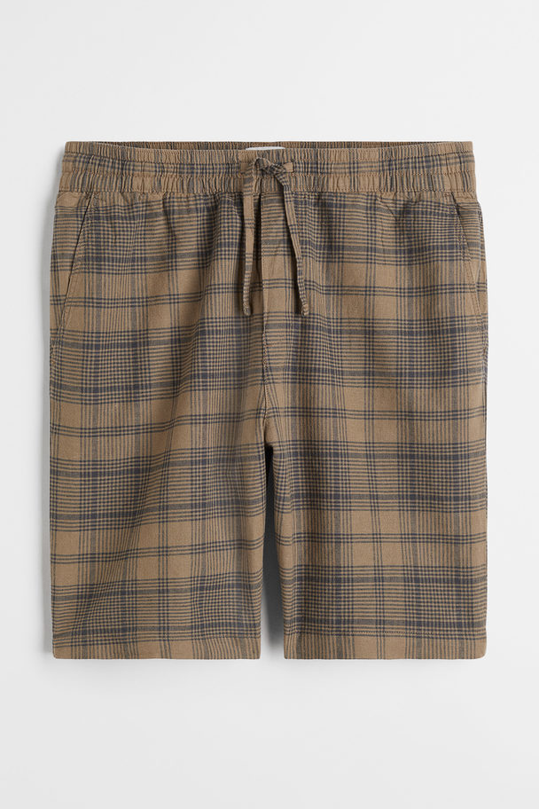 H&M Relaxed Fit Linen-blend Shorts Dark Beige/checked