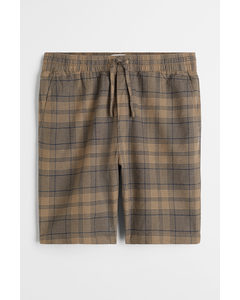 Relaxed Fit Linen-blend Shorts Dark Beige/checked