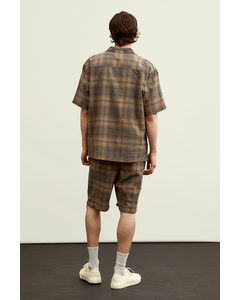Relaxed Fit Linen-blend Shorts Dark Beige/checked