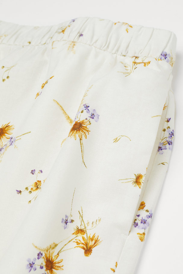H&M Linen-blend Shorts Cream/floral