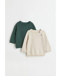 2-pack Fine-knit Jumpers Dark Green/light Beige