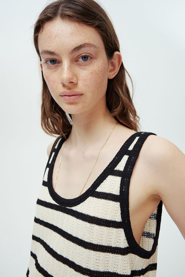 H&M Textured-knit Vest Top Cream/black Striped