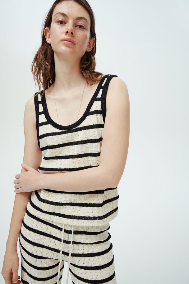 H&M Textured-knit Vest Top Cream/black Striped