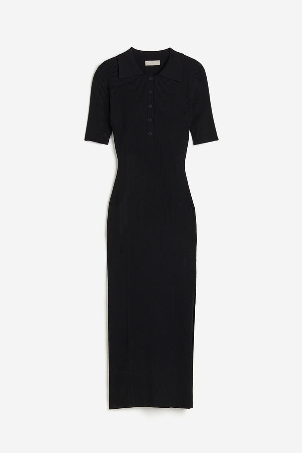 H&M Collared Rib-knit Dress Black