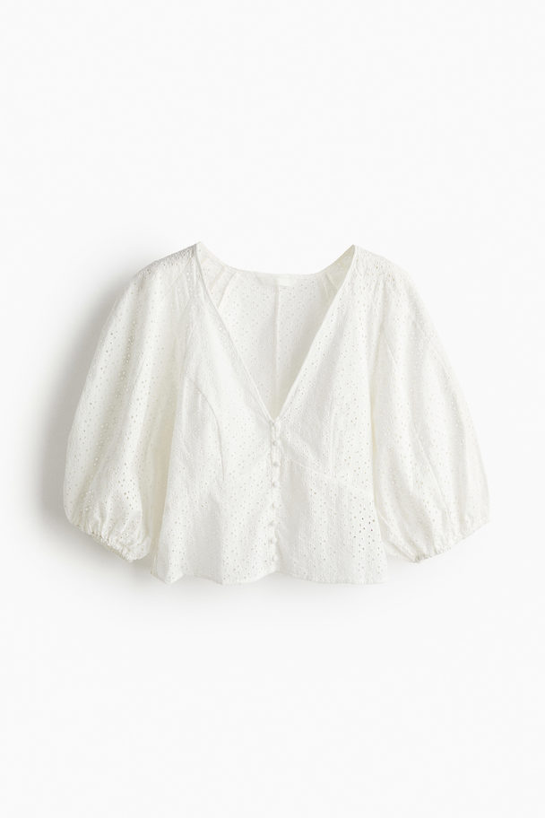 H&M Bluse mit Broderie Anglaise Weiß