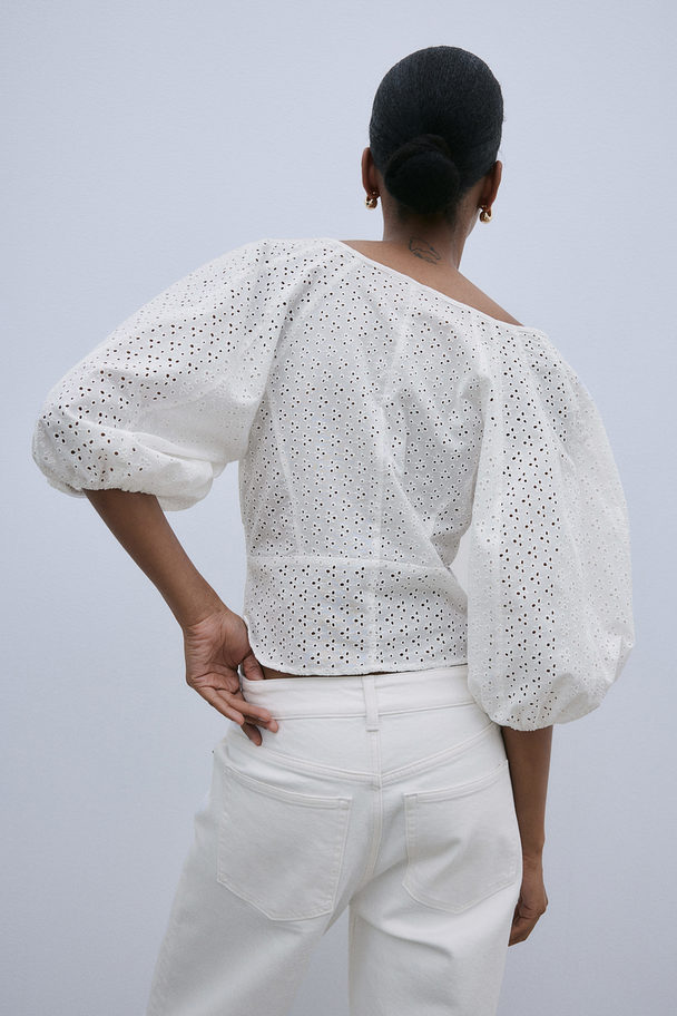 H&M Bluse mit Broderie Anglaise Weiß