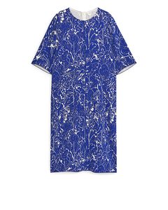 Bedrucktes Kleid Blau/Cremeweiß
