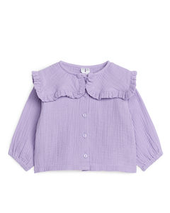 Frill-collar Cheesecloth Blouse Lilac